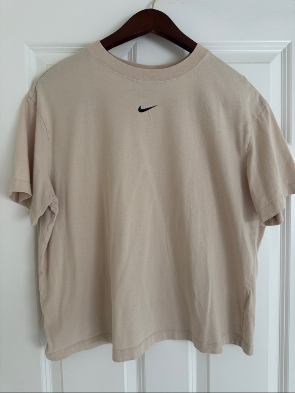 Nike Beige Short-Sleeve T-Shirt with Black Swoosh